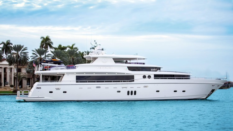 Mega Boat Johnson Yacht cruising in the sea of Miami