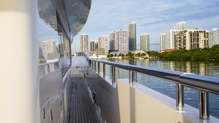 Mega Boat Johnson Yacht cruising in the sea of Miami