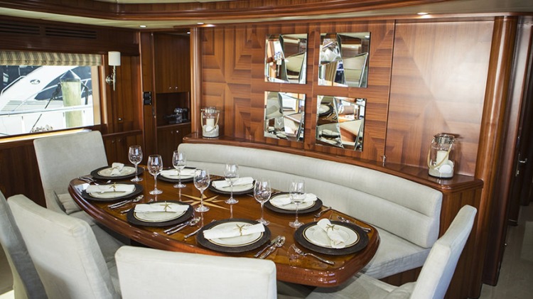 Mega Boat Johnson Yacht in Miami interior table